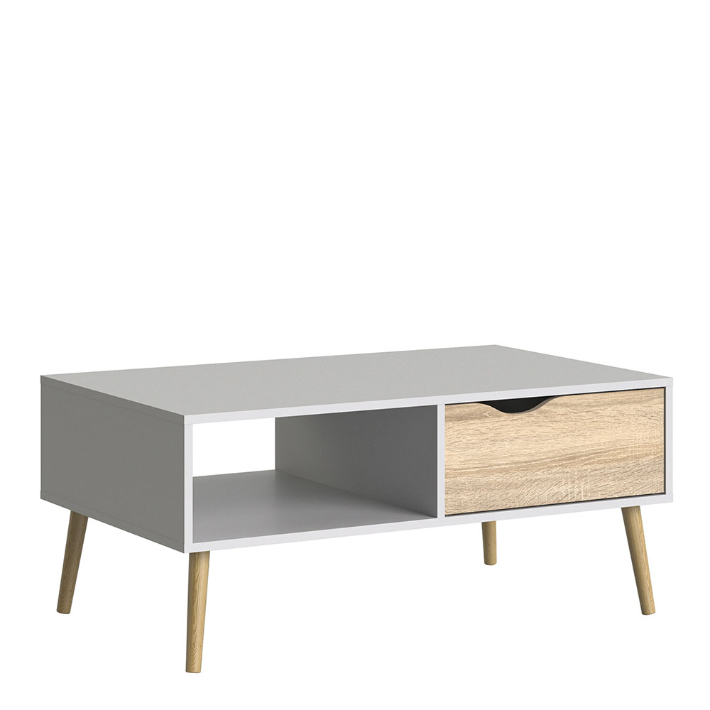 Oslo Coffee Table 1 Drawer 1 Shelf White and Oak